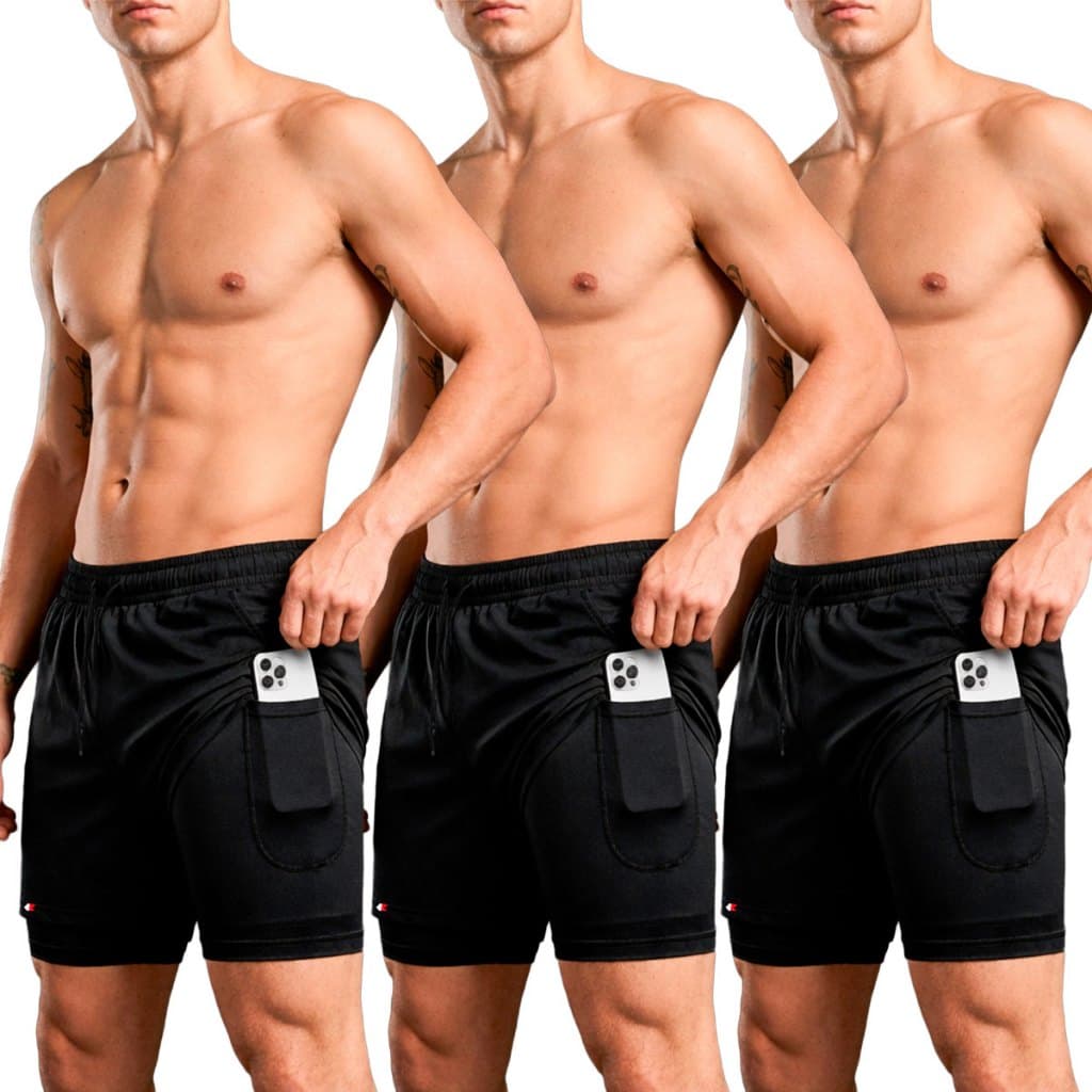 Kit 3 Shorts Bermuda 2 Em 1 Sandrini Masculino Compressão Sport