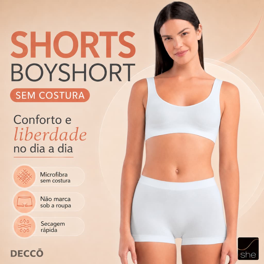 Calcinha Boyshort Feminina She Microfibra Sem Costura Confortável Anatômica Original