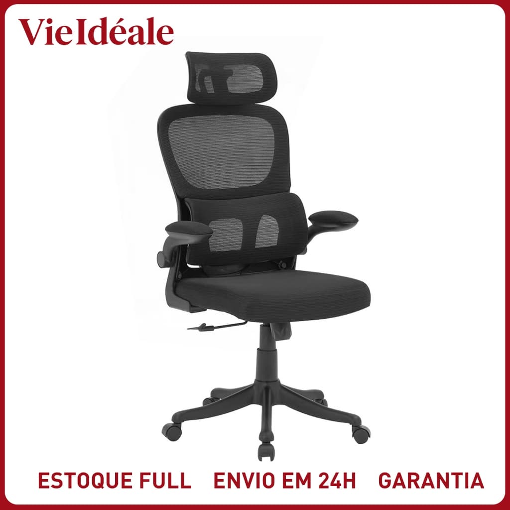 Cadeira de escritório, design ergonômico com suporte lombar independente, malha respirável e encosto de cabeça ajustável
