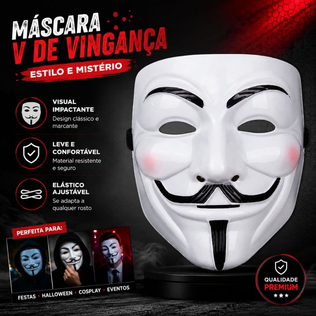 Máscara de Halloween Assustadora Hacker Anonymous V de Vingança Mascara Susto Fantasia Pânico