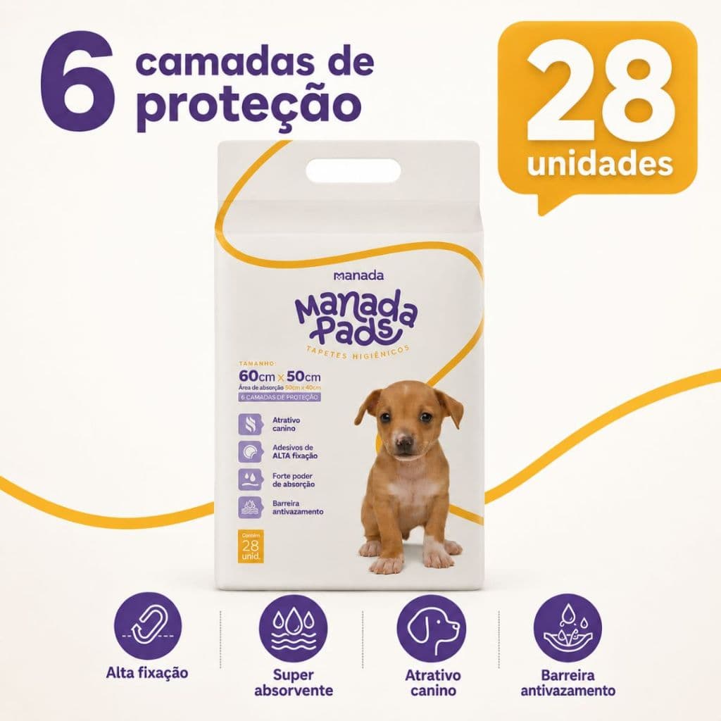 Tapete Higiênico Para Cães Manada Pads Neutro 50cmx60cm 28Un