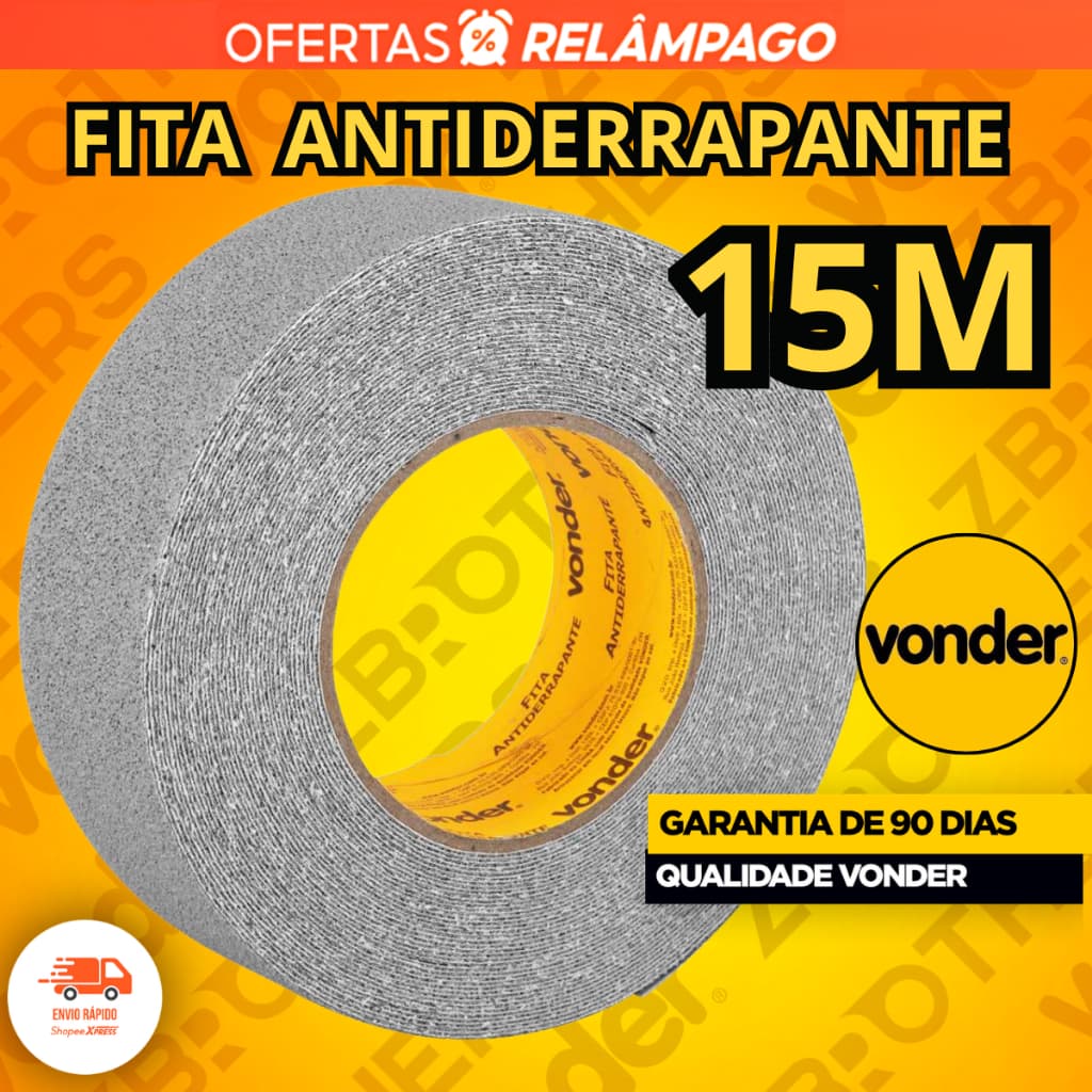 Fita Antiderrapante 15m Vonder Profissional Cinza Área Externa Interna Piso Escada Rampas Fita Lixa