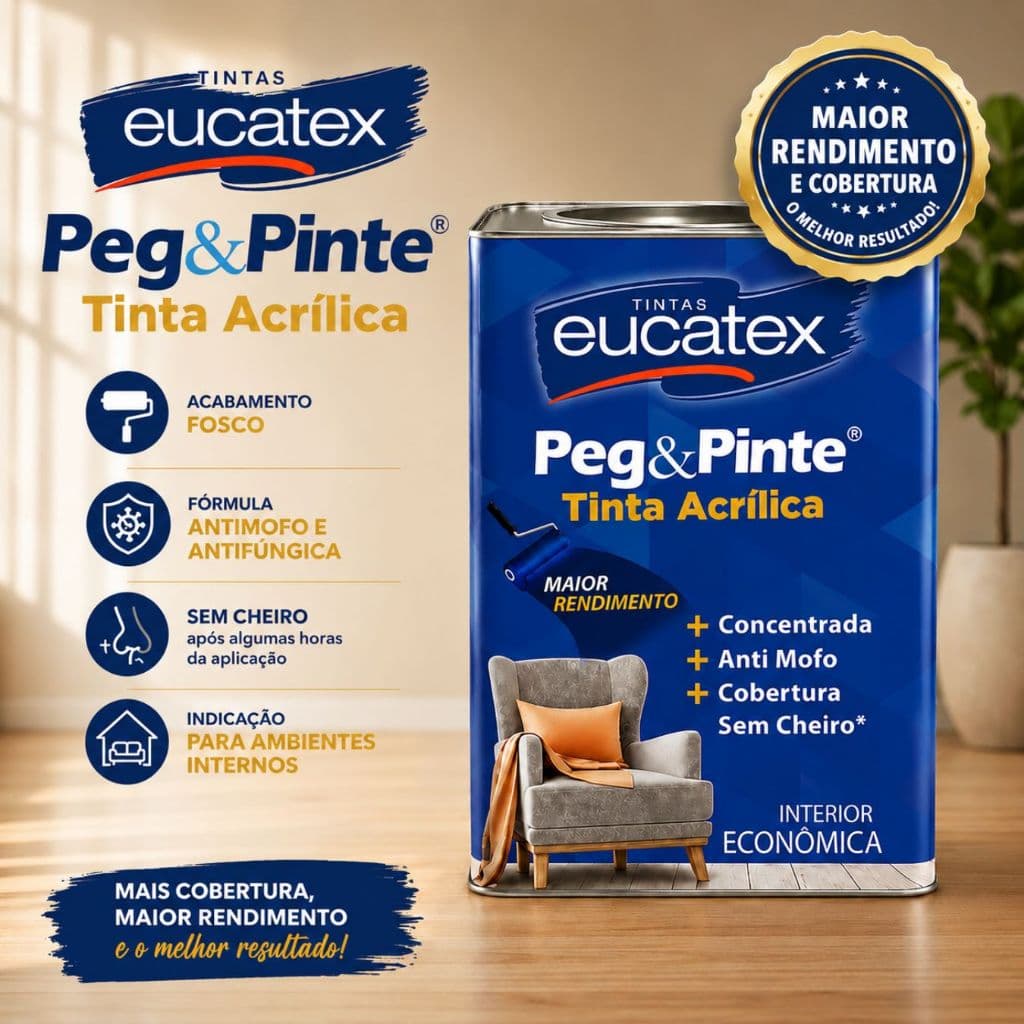 Tinta Eucatex Acrilica Pintura Parede Peg E Pinte 18l Cores