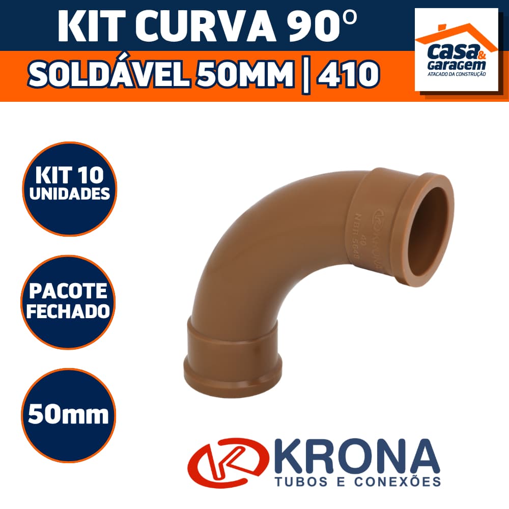 Kit Com 10 Curva 90° Soldável 50mm 410 Krona Conexão Hidráulica PVC