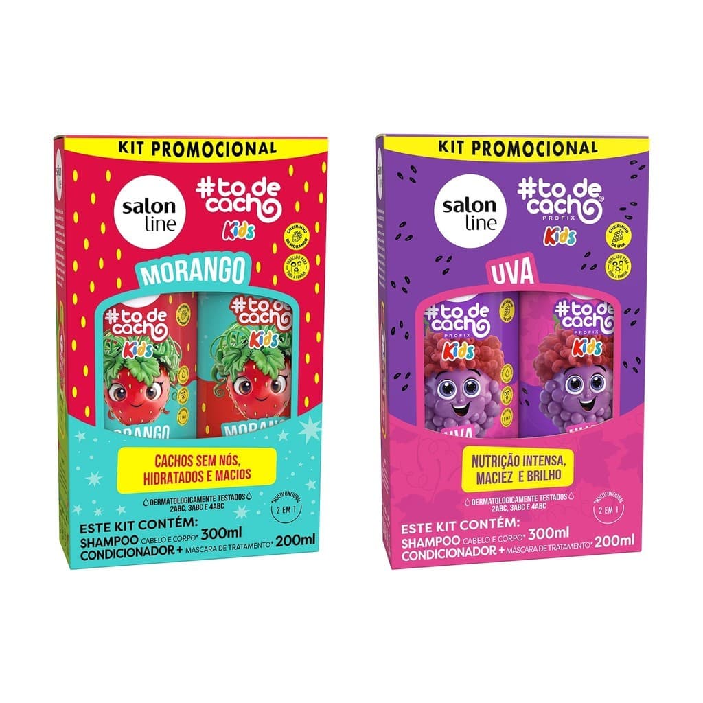 Kit Shampoo e Condicionador Morango e Uva #todecacho Kids