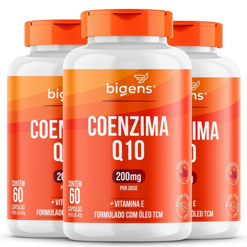 Kit 3x Coenzima Q10 200mg CoQ10 + Vitamina E - 60 Cápsulas Alta Concentração Bigens
