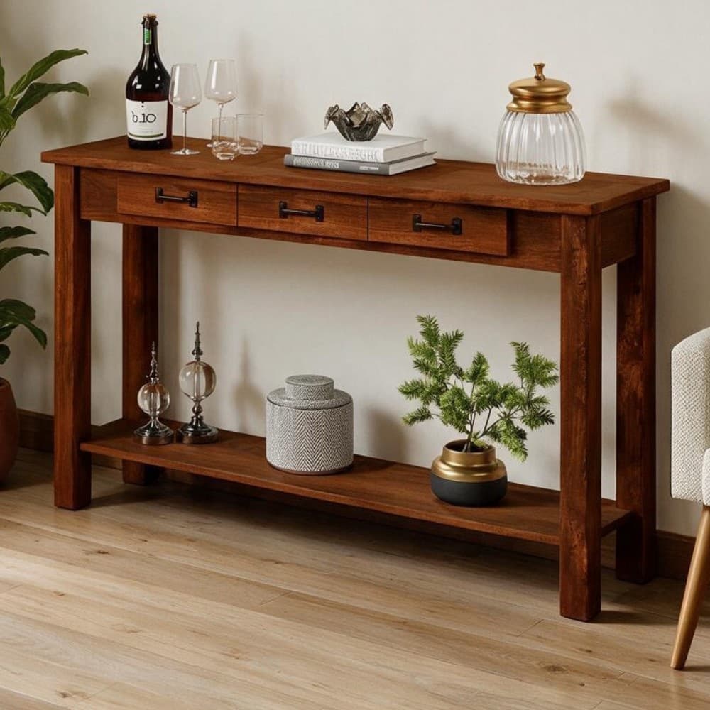 Aparador Buffet Sala De Estar 01 Gaveta 145cm W02 New Rústico Madeira Maciça Imbuia - Lyam Decor
