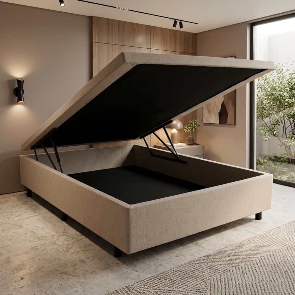 Cama Box Baú Casal 138x188 Courino Linho Bege