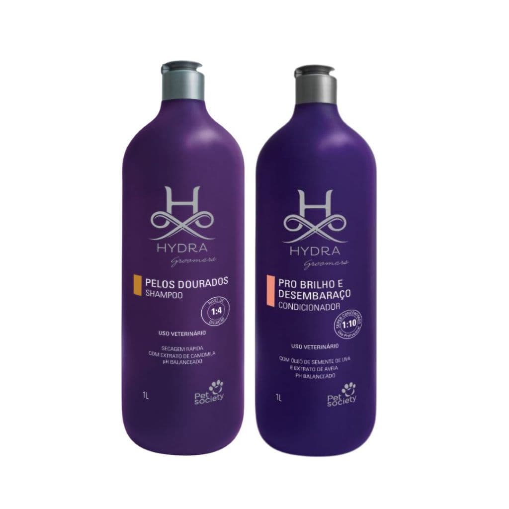 Kit Produtos Pet Shampoo Pelos Dourados + Condicionador Hydra Groomers 1L Cachorro Gato