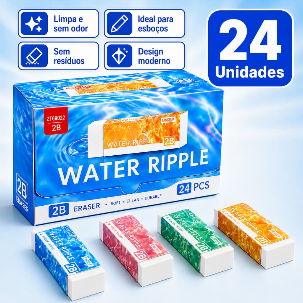 Kit 24 Borrachas 2B Brancas Macias Escolar Desenho e Escrita Sem Resíduos Espalhados