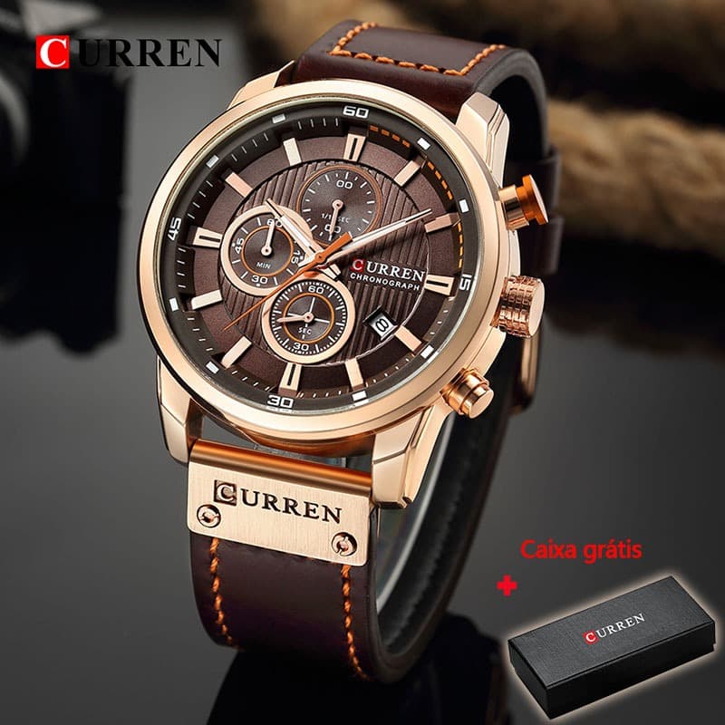 CURREN Relógio Masculino De Couro Militar De Luxo Multifuncional De Quartzo À Prova D'água 8291
