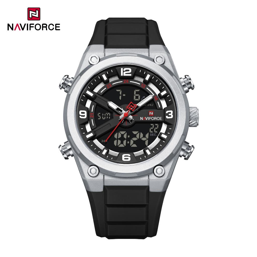 NAVIFORCE 9265 Movimento De Exibição Dupla , Função De Calendário Duplo , Pulseira De Silicone , Relógio Masculino