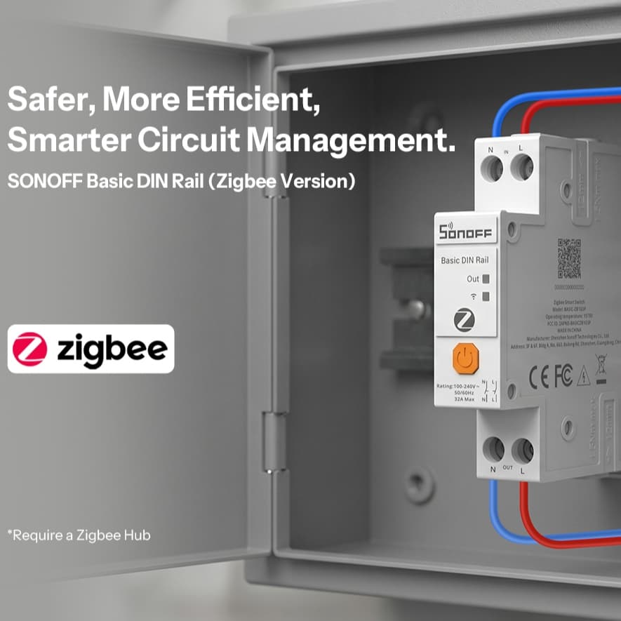 SONOFF Basic-ZB1GSP DIN Rail Zigbee Smart Switch 32A Capacidade De Carga De Alta Potência Monitoramento De Energia Em Te