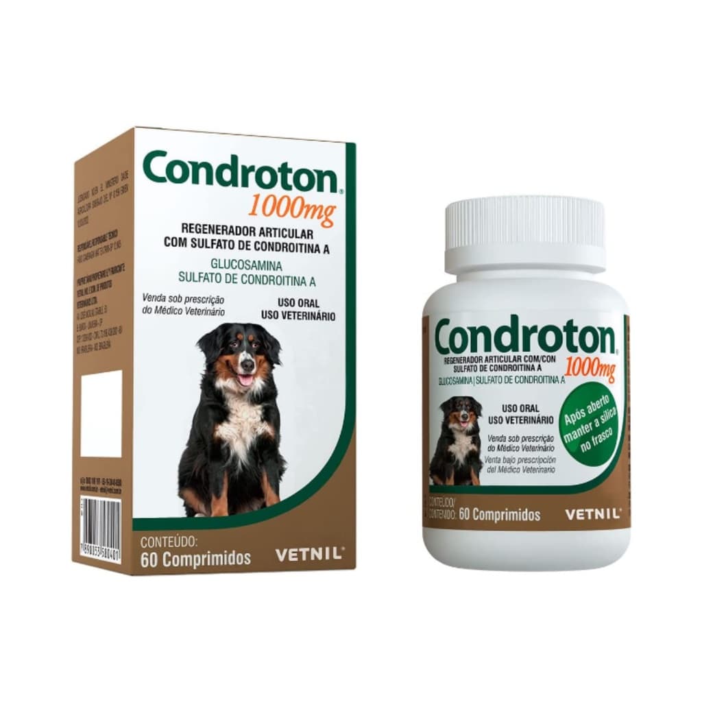 Condroton 1000mg Suplemento Com 60 Comprimidos Regenerador Articular Para Cães Vetnil