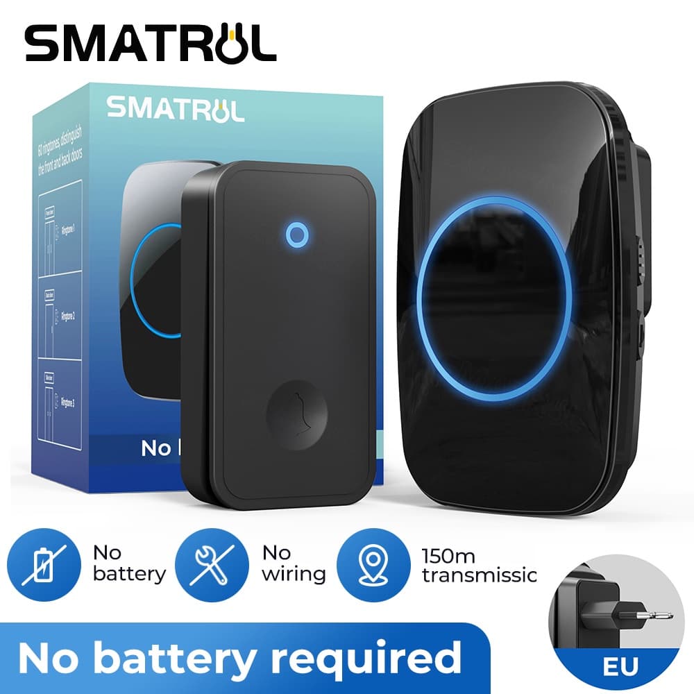 SMATRUL Porta Sem Fio Auto-Alimentada À Prova D'água Anel De Bateria Plugue Elétrico EU Smart Home