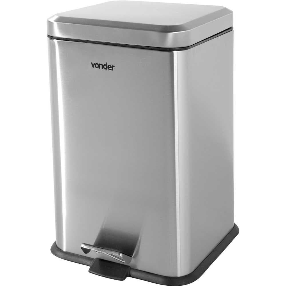 Lixeira Retangular 20 Litros Aço Inox Cinza Vonder
