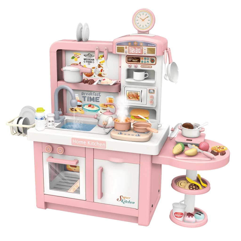 Cozinha Infantil Completa Forno e Fogão Grande Interativa Com Som, Luz, Fumaça e Torneira com Água Master Cook ROSA