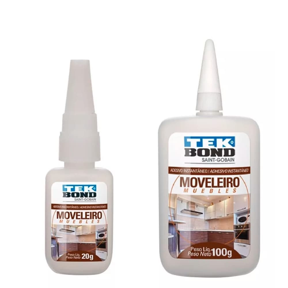Adesivo Instantâneo Moveleiro 20g 100g Bico Antientupimento TekBond Para Madeiras Em Geral