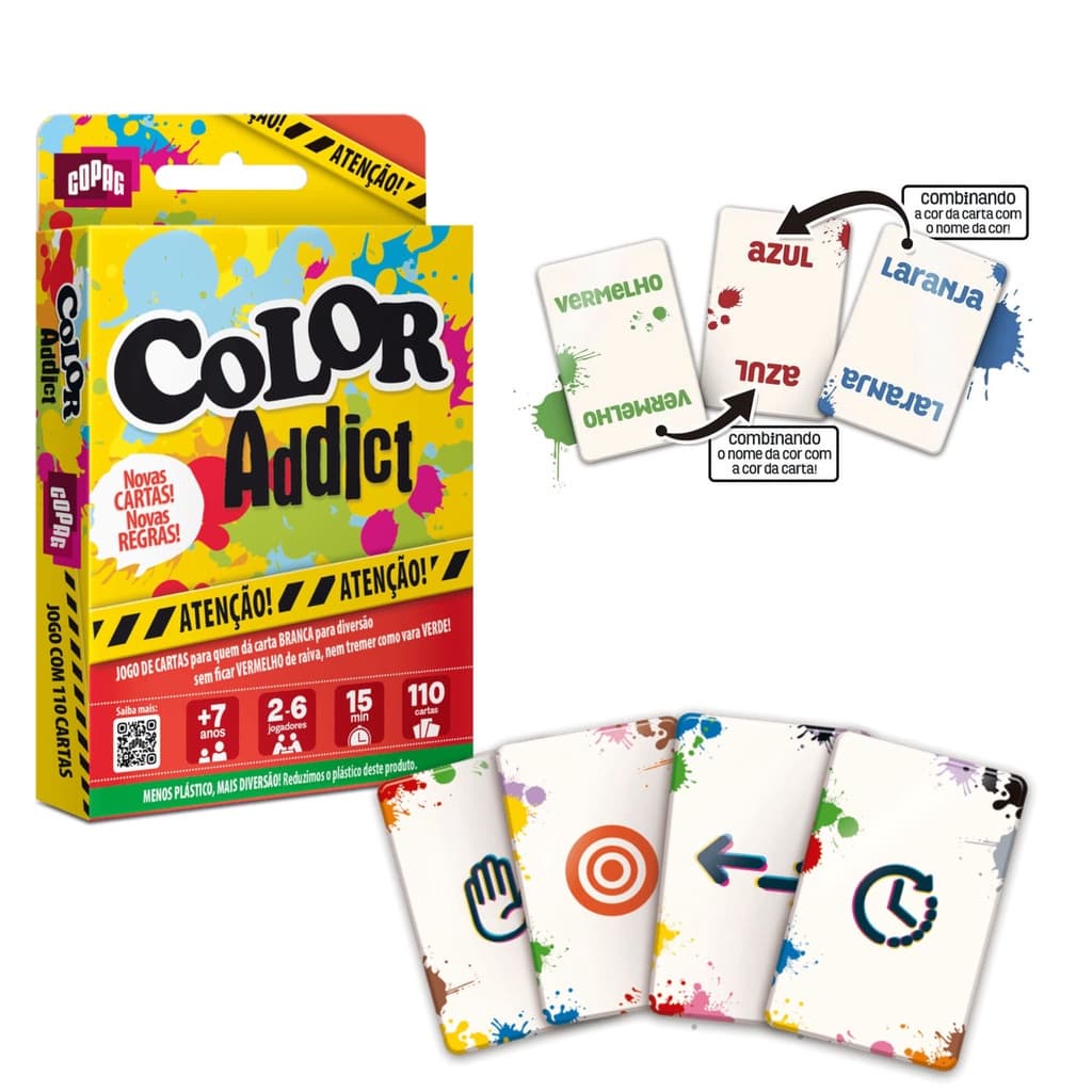 Jogo de Cartas Color Addict Cartucho 110 cartas  Copag 32409 Brinquedo Infantil Diversão Família