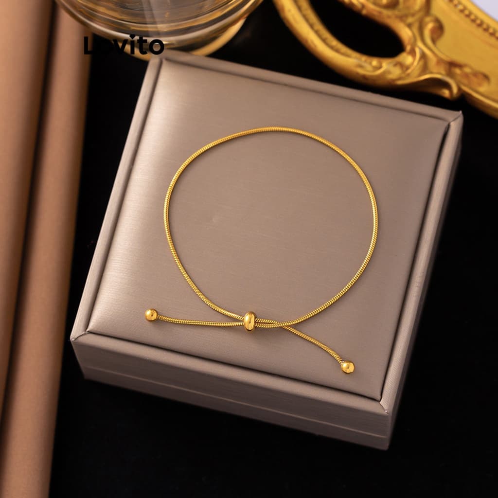 Lovito Casual Pulseira Feminina Lisa Básica de Metal LFA02024 (Dourado)