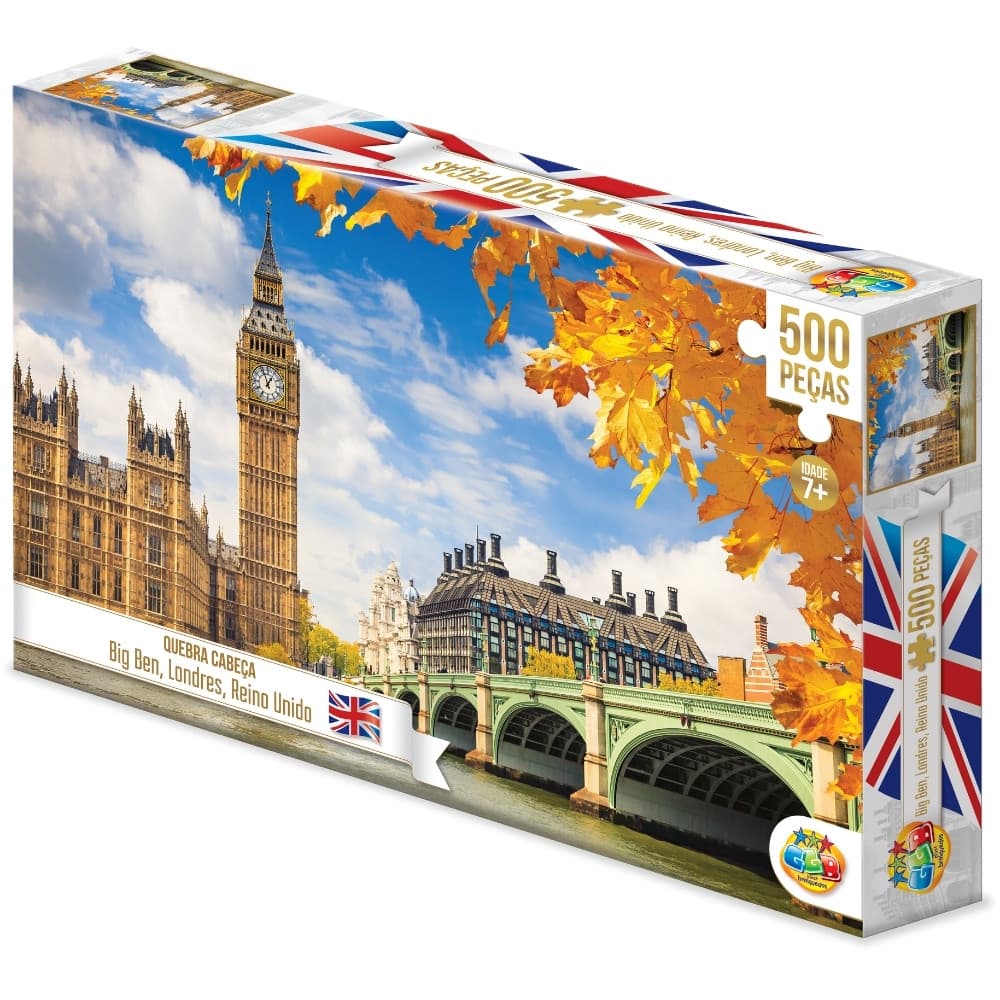 QUEBRA CABEÇA BIG BEN 500 PEÇAS GGB BRINQUEDOS PUZZLE PONTOS TURÍSTICOS LONDRES REINO UNIDO RELÓGIO