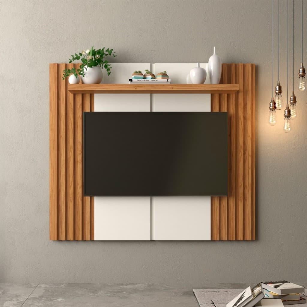 Painel para TV Até 55 Polegadas 1 Prateleira 140cm Ripado Off White/Freijó - Dalla Costa