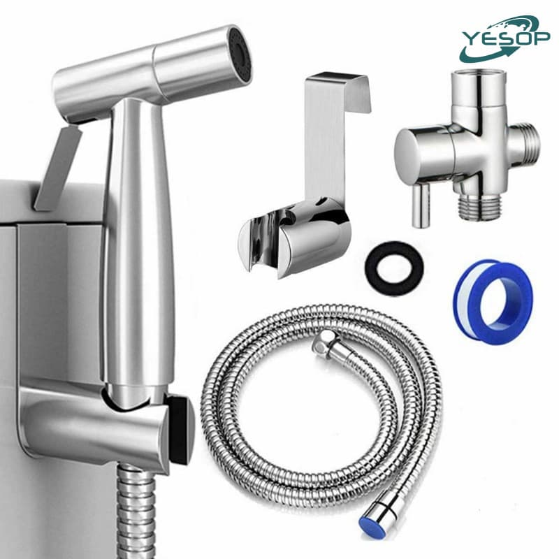 Ducha Higiênica Completa Quadrado Aço Inox 304 Prata Escovado Yesop