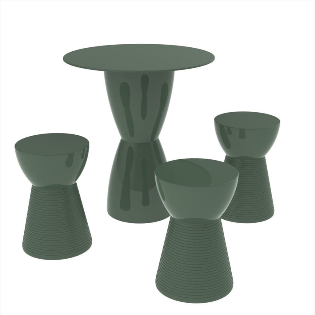 Conjunto Mesa Redonda 60x82cm 3 Banquetas Fit Grifit Verde/Alecrim Verde Alecrim