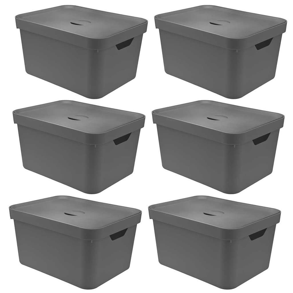 6x Caixa Plastica Multiuso 32L Organizadora OU Cube G Cinza