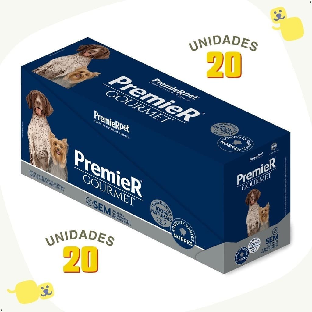 Alimento Úmido Premier Gourmet Cães Adultos Pequenos Sachê Carne, Batata Doce e Brócolis 85g 20Unid