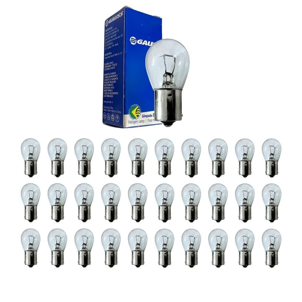 Kit 30 Lampada 1 Polo 1141 24v P21w Gauss GL1141B Lampada 1 Polo Caminhão Onibus