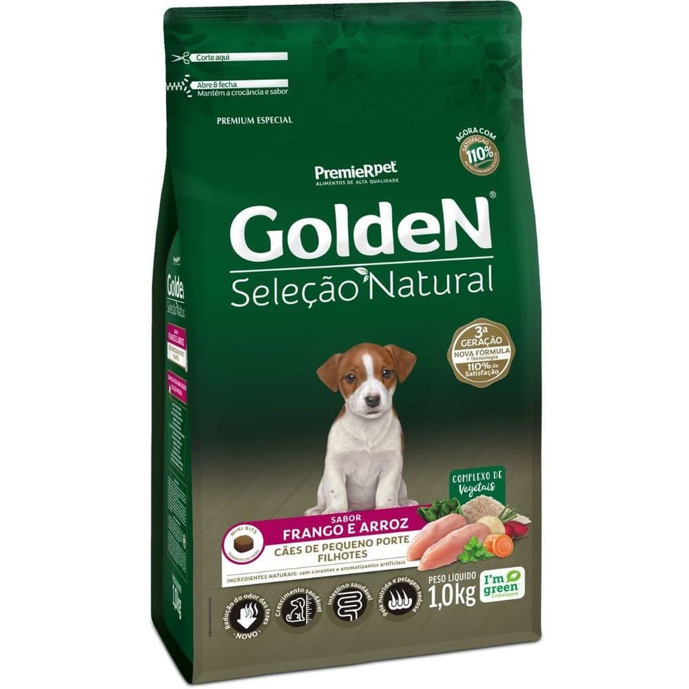 Ração GoldeN Seleção Natural cachorro filhotes raças pequenas frango e arroz 1,0kg