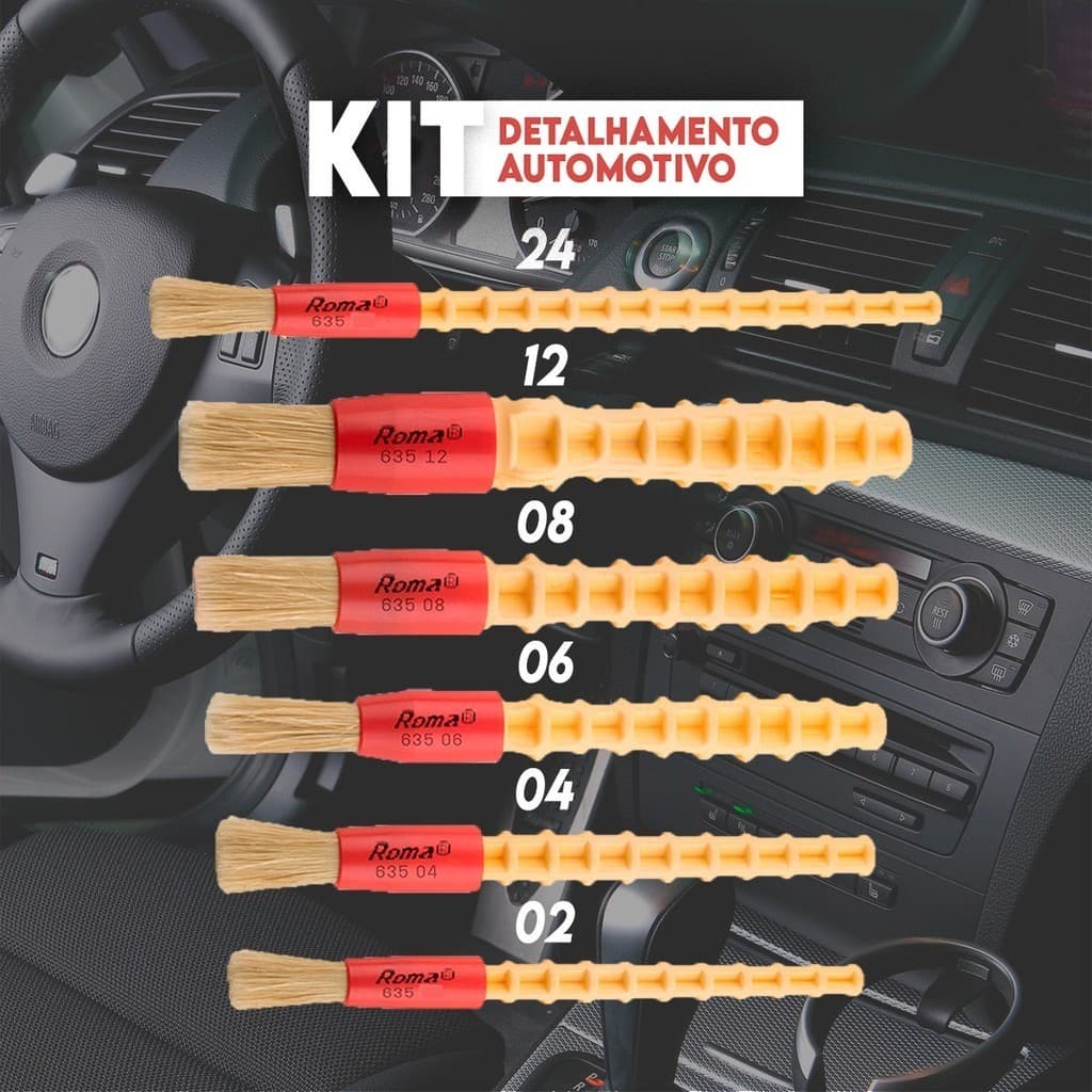 Kit Pincel N° 2 4 6 8 12 24 Lavação Detalhamento Automotivos Motos Limpeza Roma