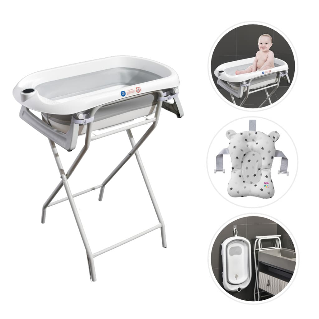 Banheira Para Bebê Dobrável C/Suporte Wish Branco Maxi Baby