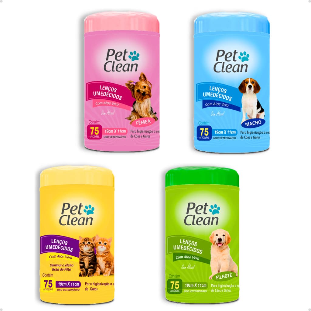 Lenço Umedecido Toalhas Umedecidas para Cachorro e Gato Pet Clean - 75 Unidades