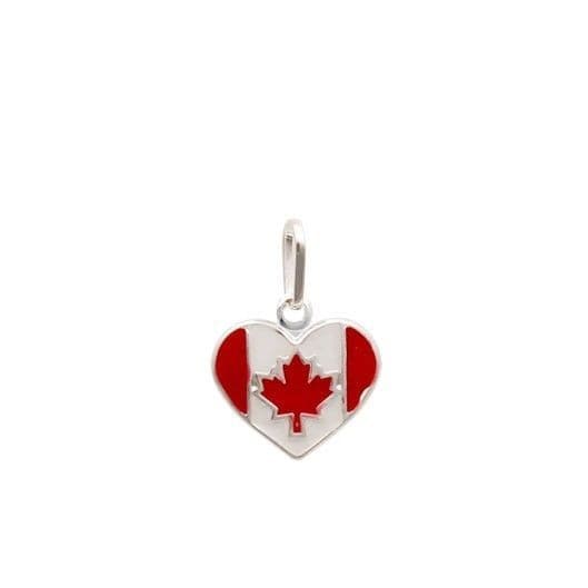 Pingente Prata 925 Bandeira Canadá em formato de coração