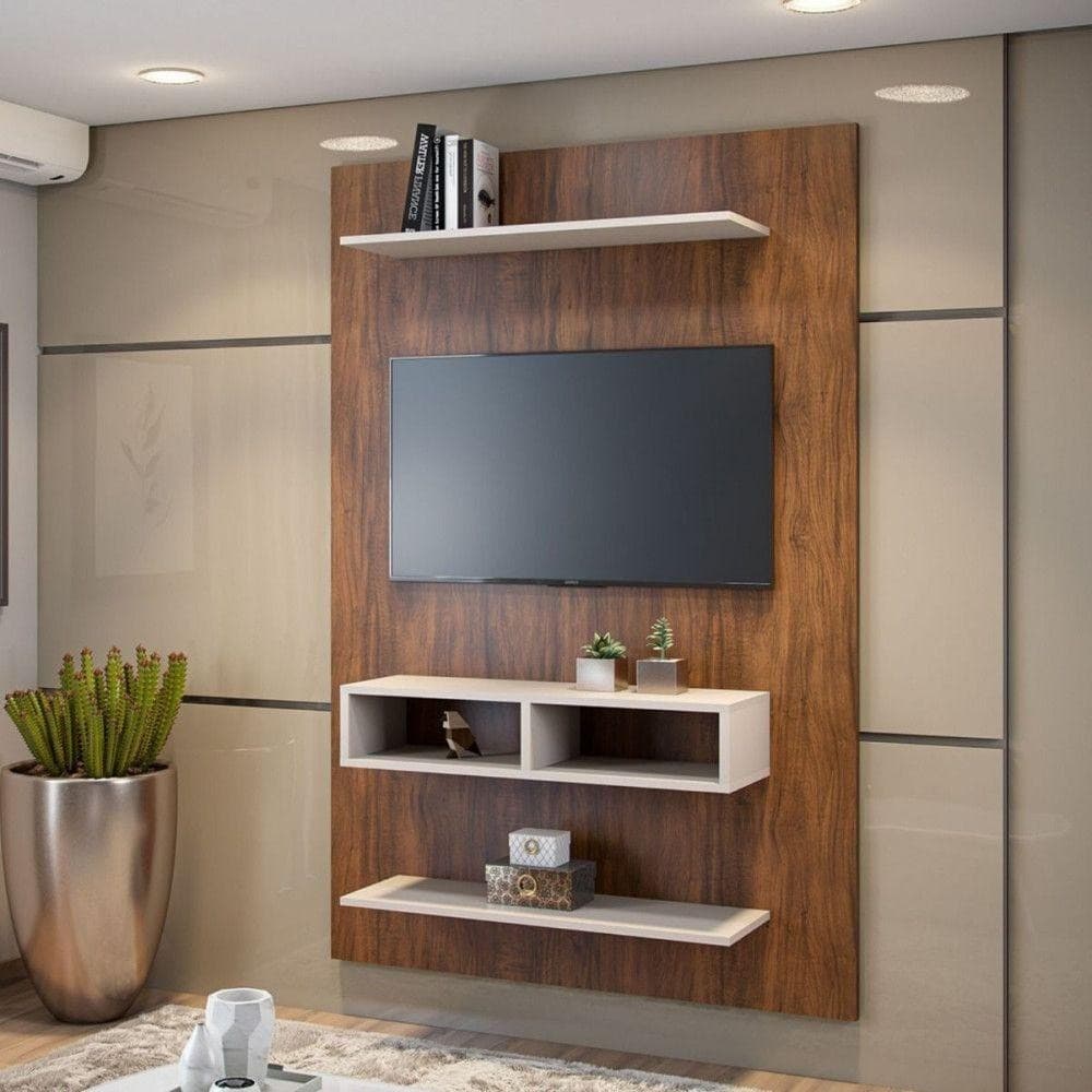 Painel Para Tv Até 43 Polegadas Byte Imbuia Off White Viero Imbuia Com Off White