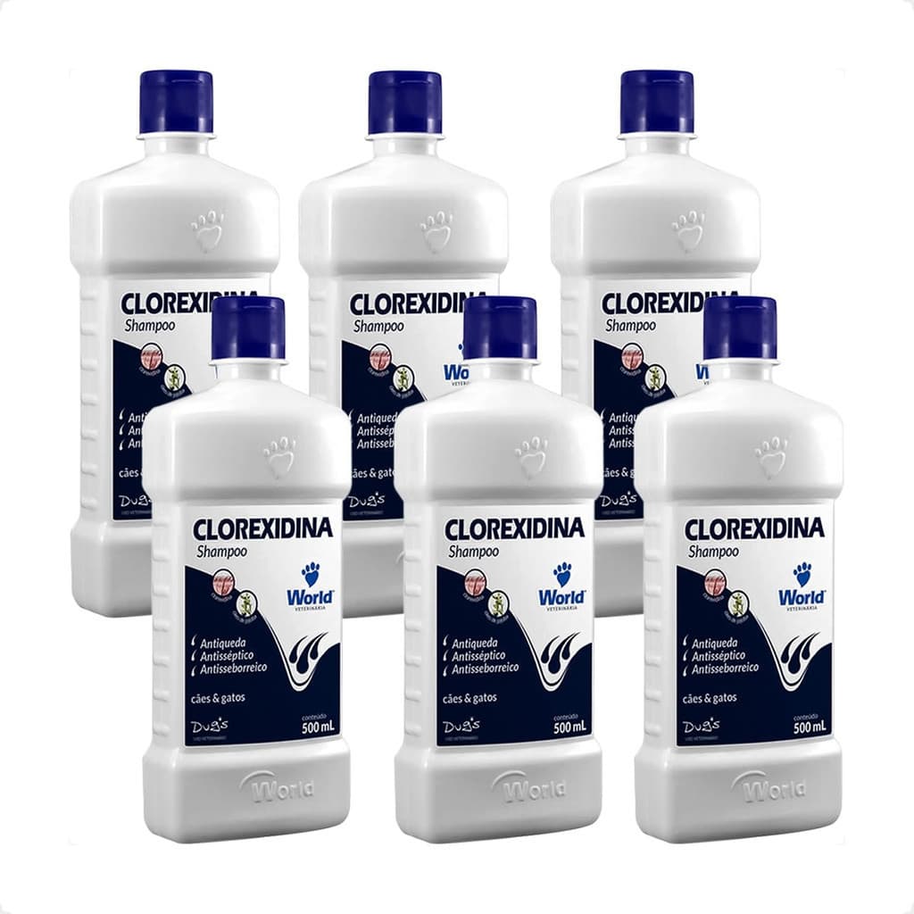 Kit 6 Shampoo World Veterinária Dug's Clorexidina Cães & Gatos - 500 mL