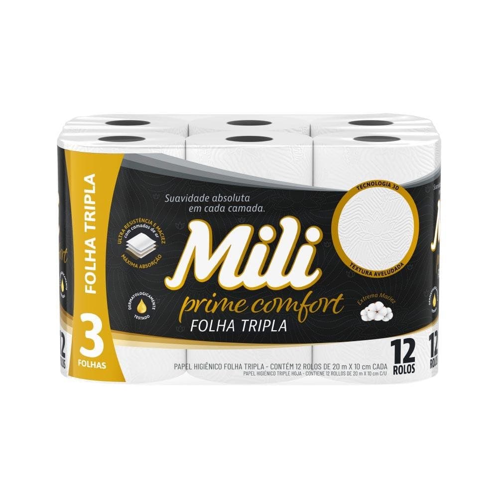Papel Higiênico Mili Prime Comfort C/12 Folha Tripla
