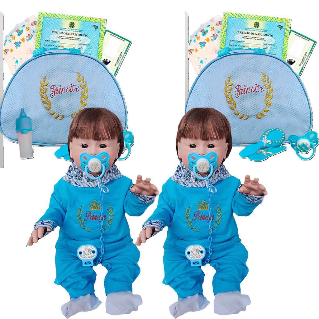 2 Bebes Reborn Gemeos Meninos Bolsa Acessórios - 48cm!