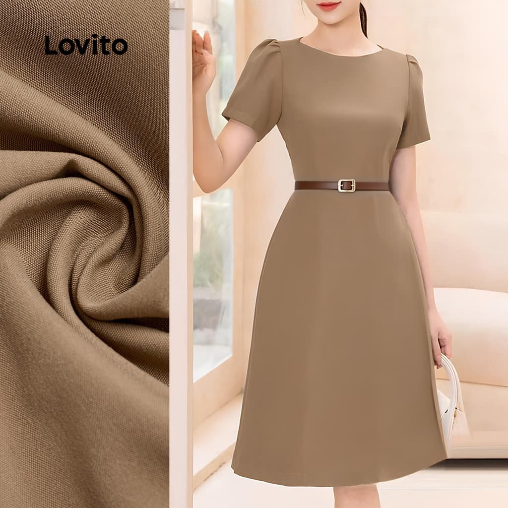 Lovito Elegante Vestido com Zíper Ajuste Justo Primavera/verão Marrom para Mulheres LBL27154