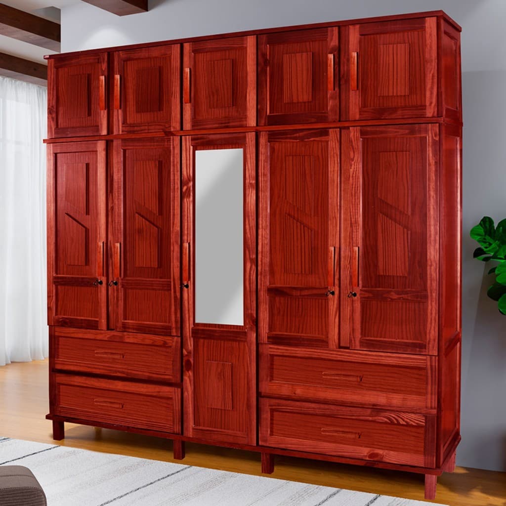 Guarda-Roupa Casal Suécia 10 Portas 4 Gavetas com Espelho Madeira Maciça - Pnr Móveis