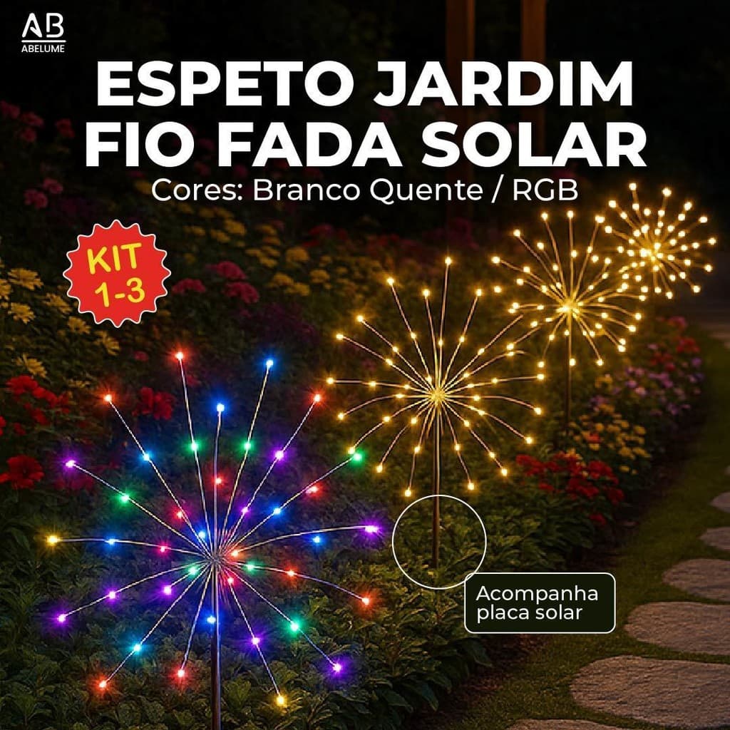 Espeto Jardim Solar com Placa solar Led embutido RGB ou Luz Quente para Ambientes externos