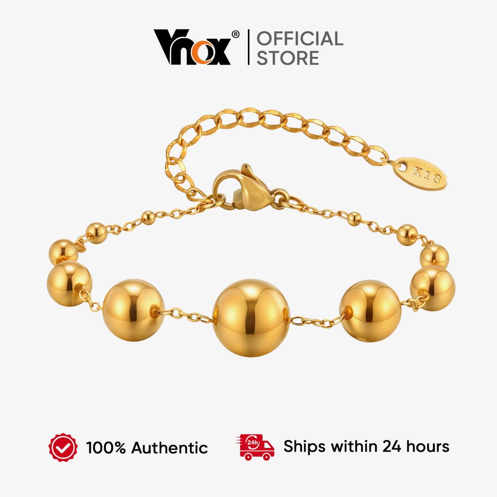 Vnox Ouro Frisado Bola Link Corrente Pulseira Colar Conjunto Para Mulheres , De Jóias De Aço Inoxidável , Presente Moda