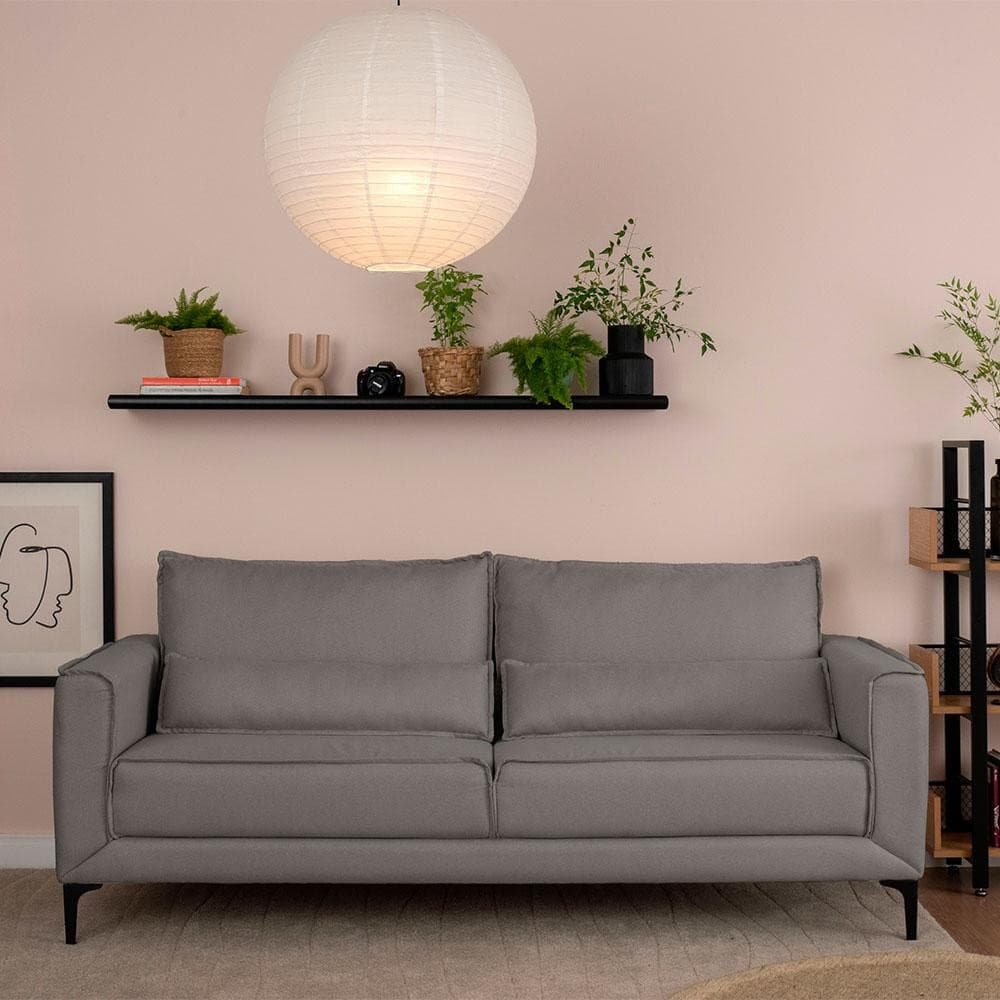 Sofá 3 Lugares Versatti Linho Cinza 210 cm