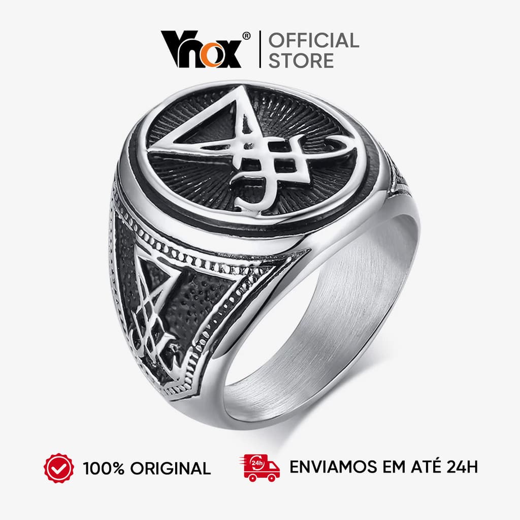 Vnox Stainless Steel Rings for Men Sigil of Lucifer Seal of Satan Devil Demon Symbol Jewelry with Gift Bag
