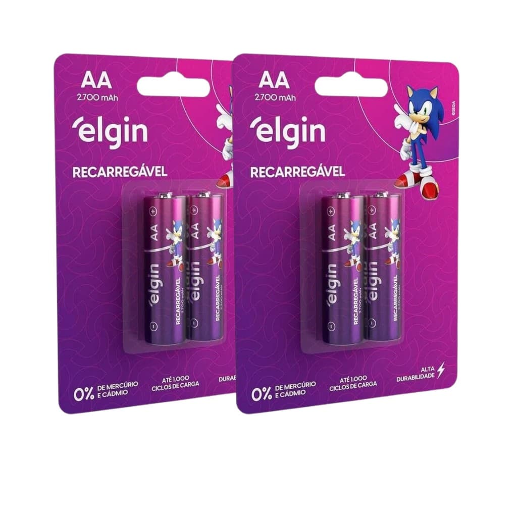Kit 4 Pilhas Recarregável Aa 2700mah Elgin 2 Cartela Elgin