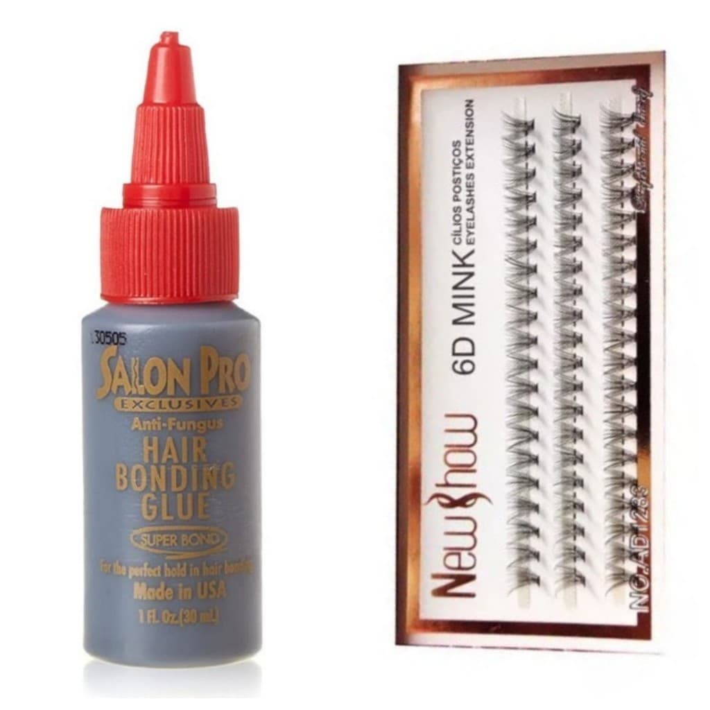 New Show Conjunto de Cola 30ml Salon Pro + Caixa Com Cílios postiços 6D MINK - 60 Tufos Sem nó