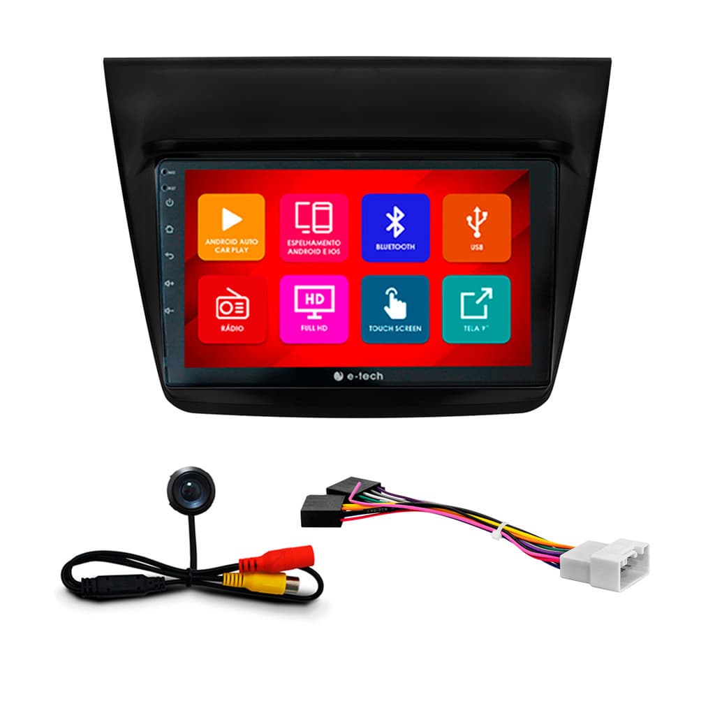 Kit Multimídia 9 Pol L200 Triton 2008 09 10 A 13 14 2015 Android Auto CarPlay Qa+ 2 Din Preto Espelhamento Android Ios