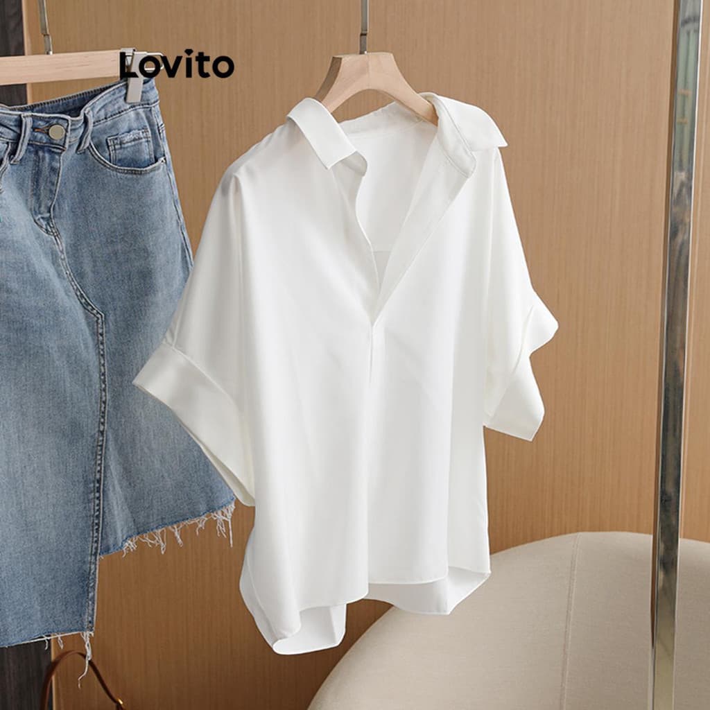 Lovito Elegante Blusa Lisa Blusa Alta Baixa Para Mulheres LNE49070